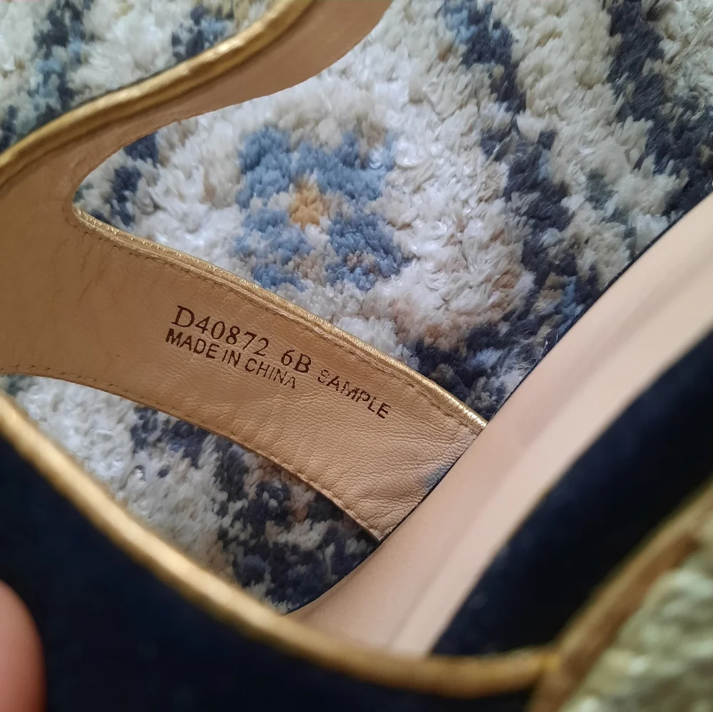 Cole Haan Navy and Tan Espadrille Wedge Sandals